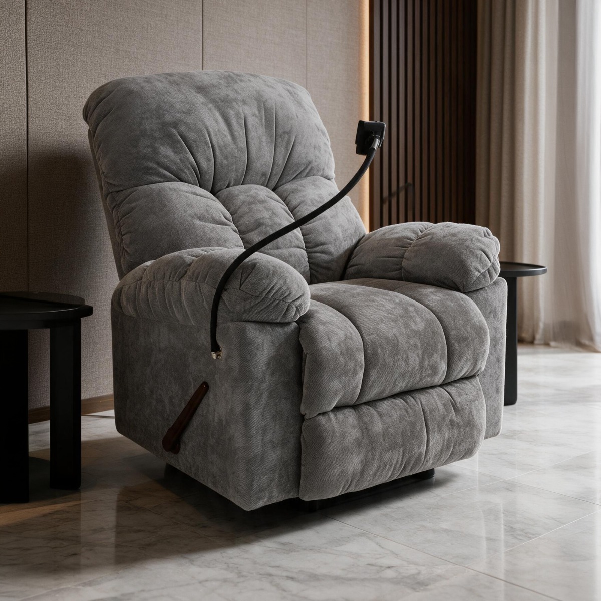 London Rocking Cinema Recliner Chair | Flexible Phone Holder – Gray Chenille Fabric – 5-Years Warranty 2