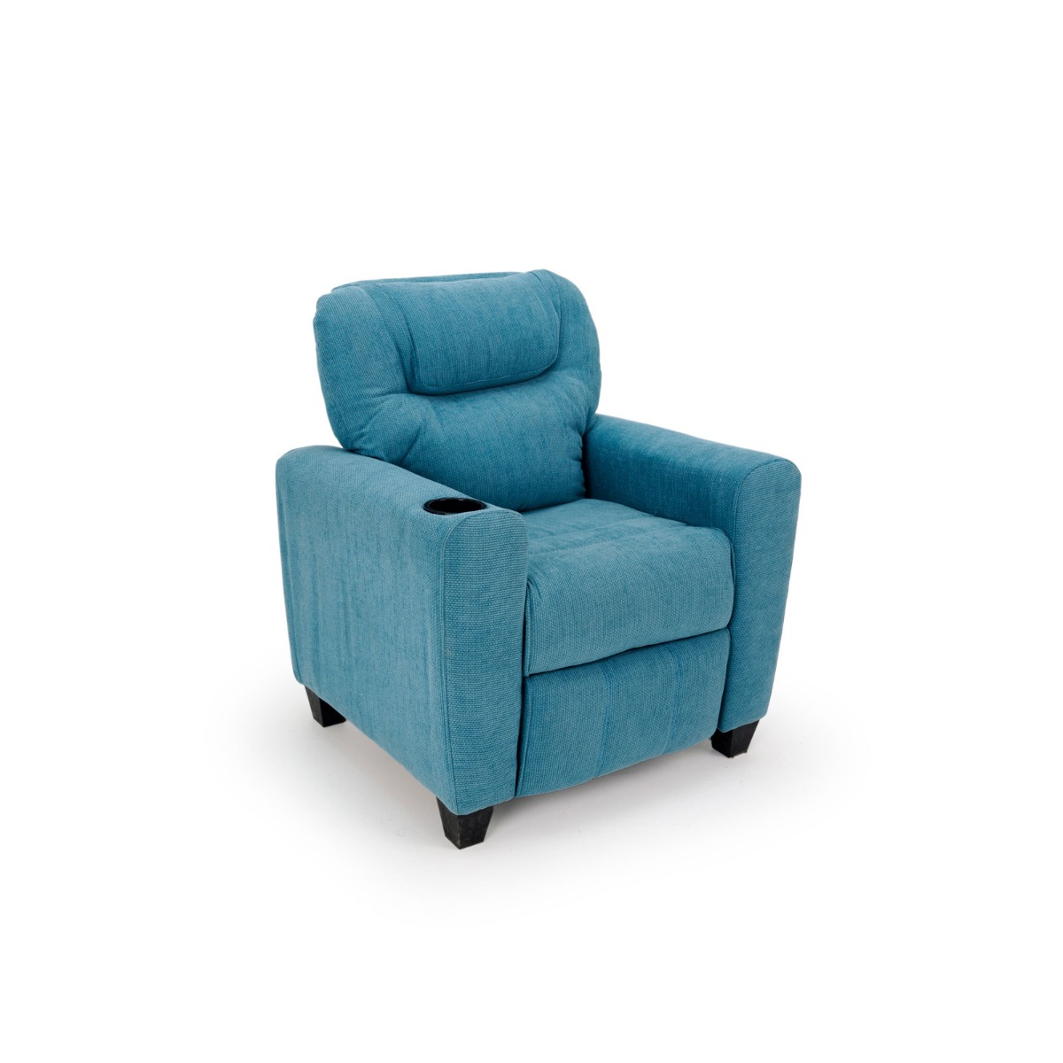 Dora Kids Recliner Chair | Classic Design - Cup Holder - Quilted Linen - Blue 1