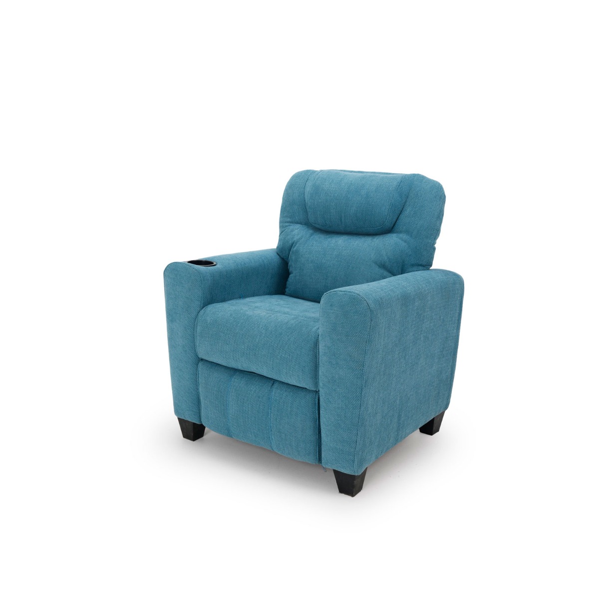 Dora Kids Recliner Chair | Classic Design - Cup Holder - Quilted Linen - Blue 2