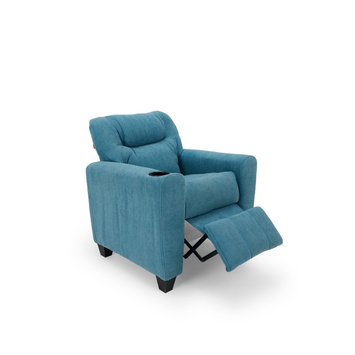 Dora Kids Recliner Chair | Classic Design - Cup Holder - Quilted Linen - Blue 5
